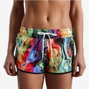 🌸2/$25 NWT Black Red Green Blue Lotus  Psychedelic Acid Drip Running Shorts